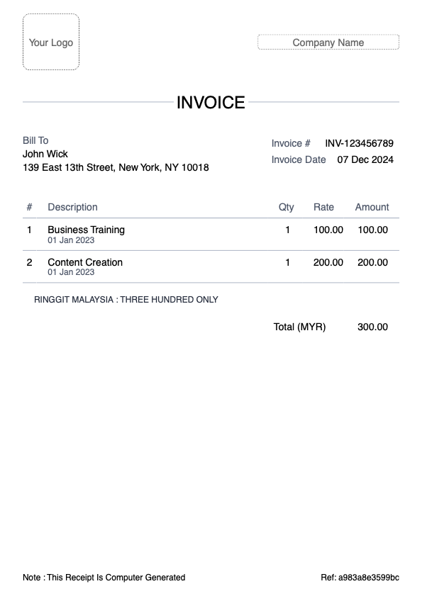 Invoice display